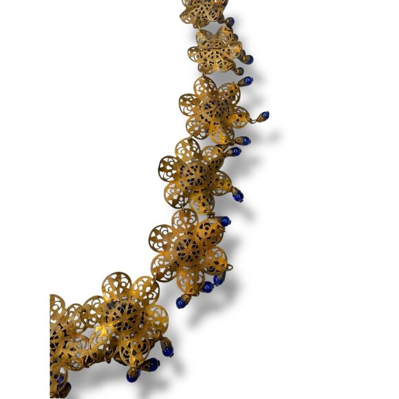 Vintage Miriam Haskell Filigree Floral Necklace Blue Glass Beads 1930s Pre-war - Picture 16 of 16
